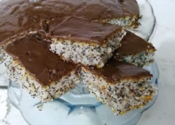 Торта со афион и јогурт прелиена со чоколадо
